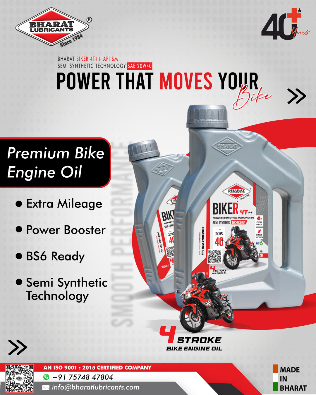 Bharat Biker 4T Plus 20W40 API SM (4 Stroke Synthetic Bike Engine Oil)