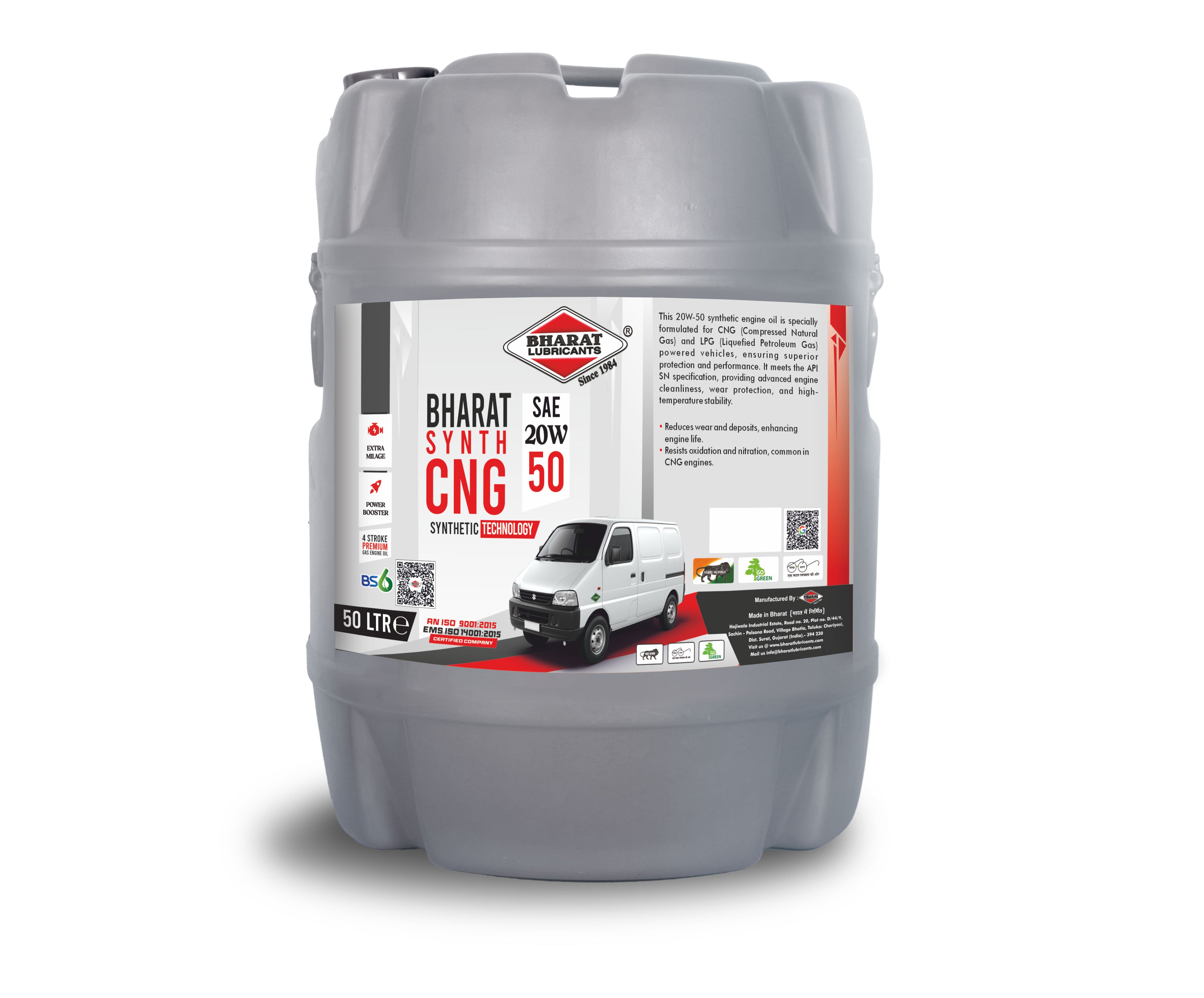 Best CNG Engine Oil 20W50 for Passenger Cars, Van, Taxi Fleets BS6 CNG Vehicles